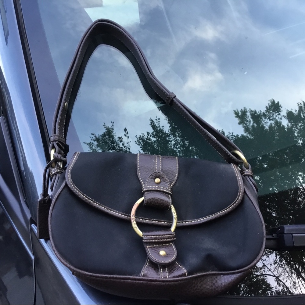 Chaps Black and Brown Shoulder Bag with Gold Hardware